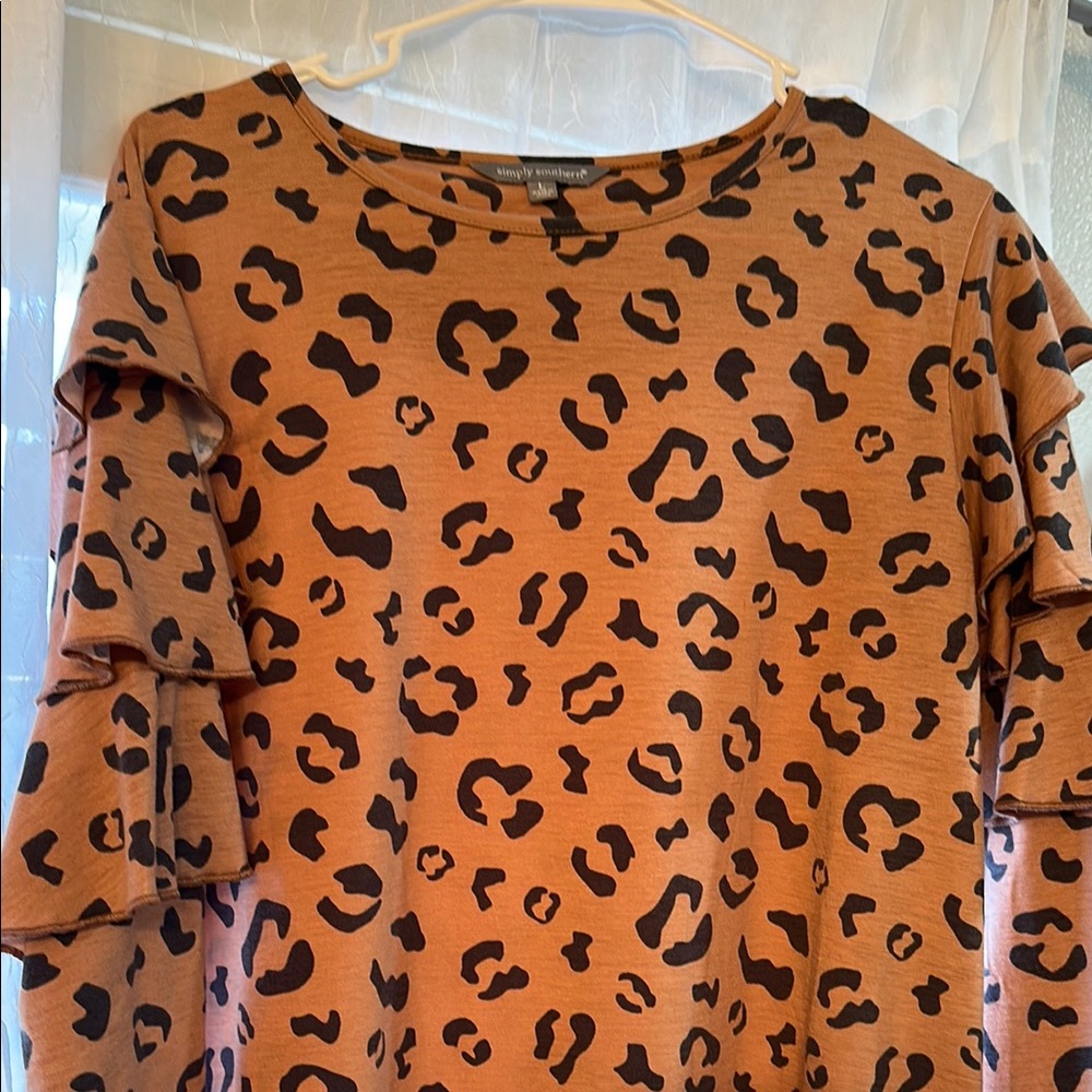 NWOT Simply Southern Tan Leopard Ruffled Dress